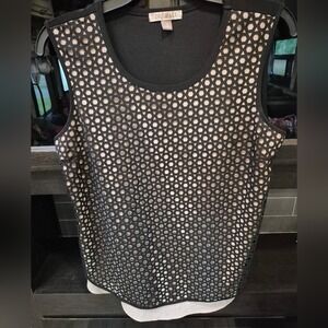 Toz & Ali Sleeveless Tank Top blouse Geometric Cutout Lined Black Beige S 070